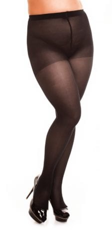 Plus size model wearing Glamory vital 40 support tights in color black front view close up