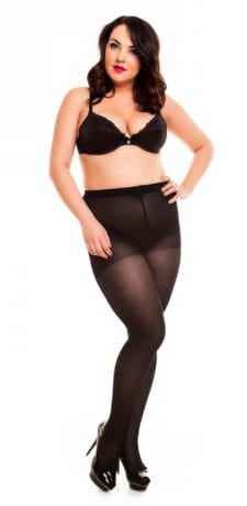 Plus size model wearing Glamory vital 40 support tights in color black front view