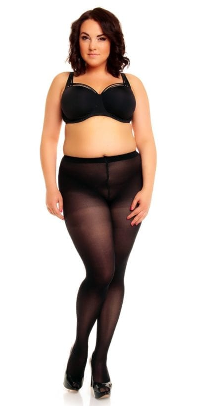 Plus size model wearing Glamory microstar 50 tights in color black front view