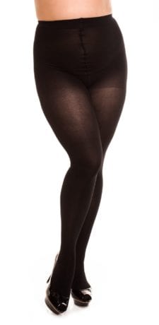 Plus size model wearing Glamory vital 70 support tights in color black front view close up